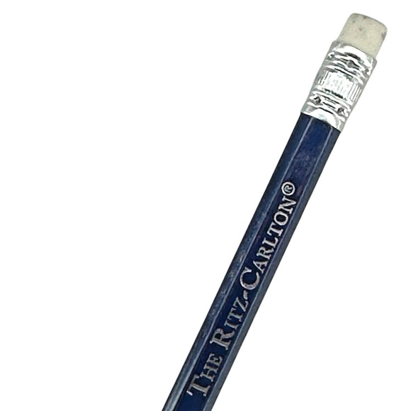 (1) The Ritz Carlton Hotel Wood Pencil Navy Blue Silver Letters FSC Vintage - Picture 2 of 4